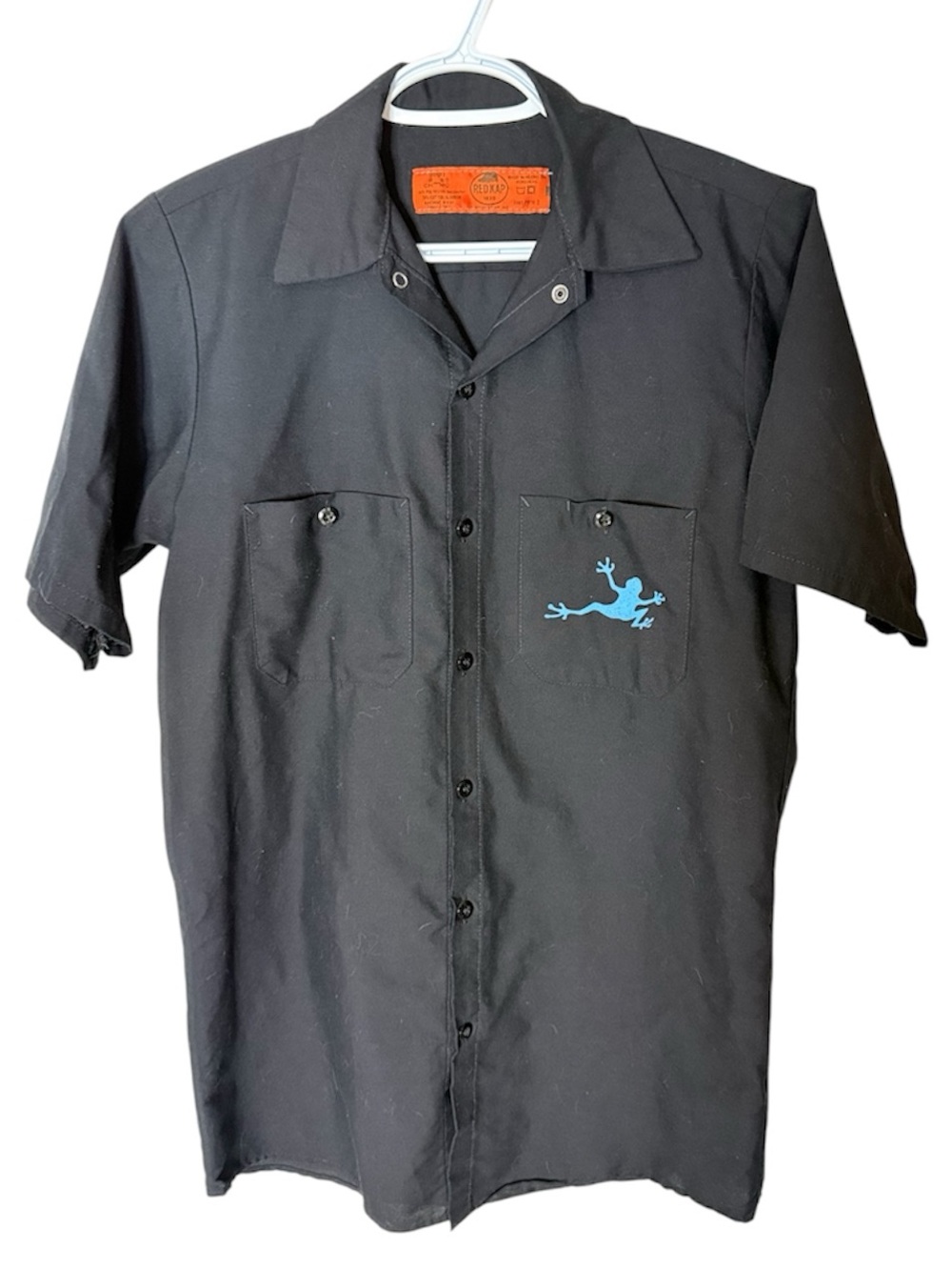 RED KAP Black Short Sleeve Button Down Mechanic  Shirt Blue Frog Studios Small